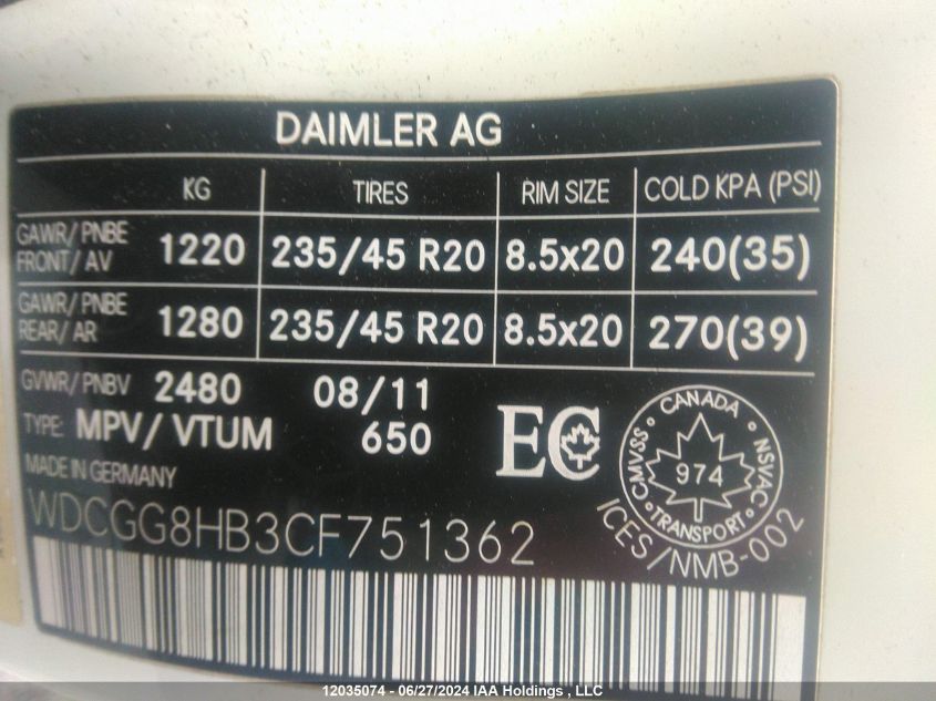 2012 Mercedes-Benz Glk 350 4Matic VIN: WDCGG8HB3CF751362 Lot: 12035074