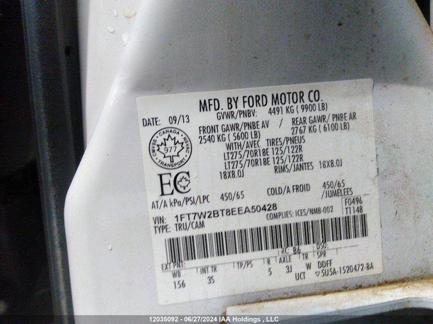 2014 Ford F-250 Xlt VIN: 1FT7W2BT8EEA50428 Lot: 12035092