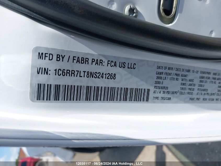 2022 Ram 1500 Classic Slt VIN: 1C6RR7LT8NS241268 Lot: 12035117