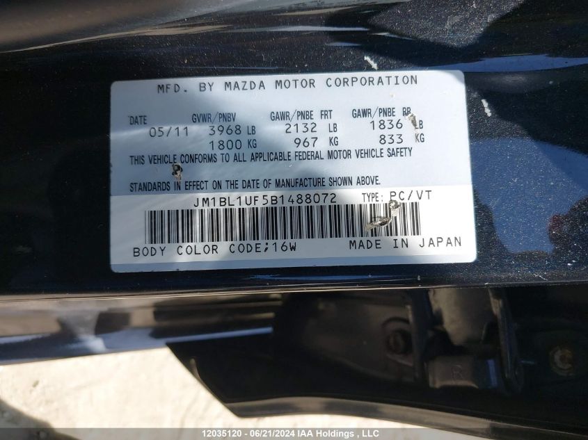 2011 Mazda Mazda3 VIN: JM1BL1UF5B1488072 Lot: 12035120