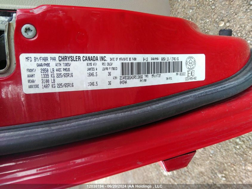 2013 Dodge Grand Caravan Se VIN: 2C4RDGBG4DR513066 Lot: 12035194