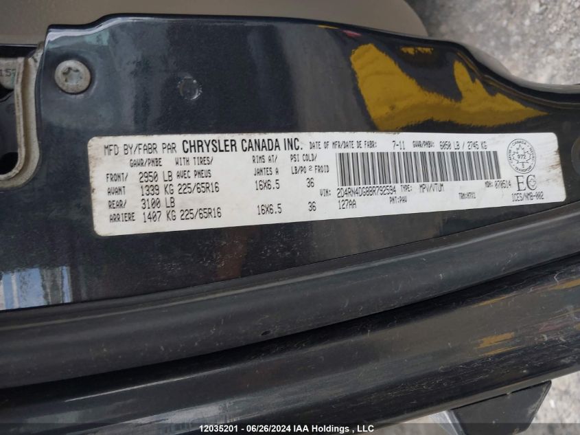 2011 Dodge Grand Caravan VIN: 2D4RN4DG8BR792594 Lot: 12035201