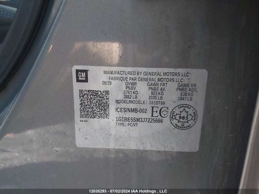 2018 Chevrolet Cruze Lt VIN: 1G1BE5SM3J7225666 Lot: 12035293