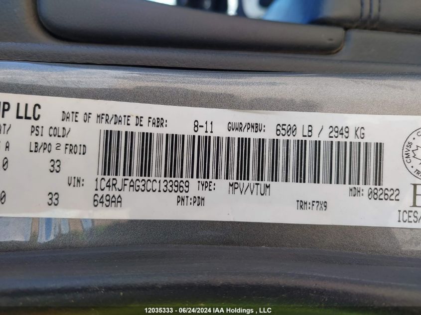 2012 Jeep Grand Cherokee Laredo VIN: 1C4RJFAG3CC133969 Lot: 12035333