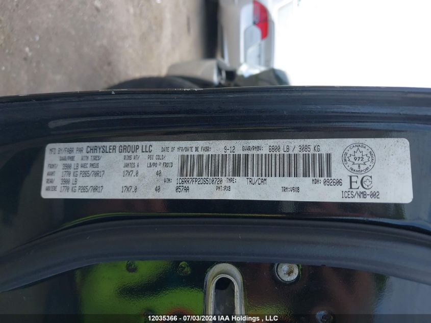 2013 Dodge Ram 1500 VIN: 1C6RR7FP2DS510720 Lot: 12035366