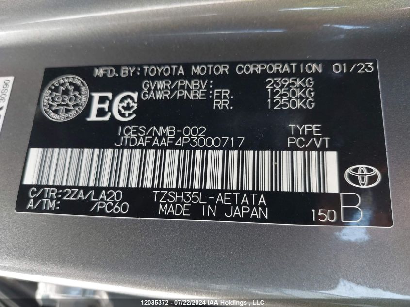 2023 Toyota Crown Platinum VIN: JTDAFAAF4P3000717 Lot: 12035372