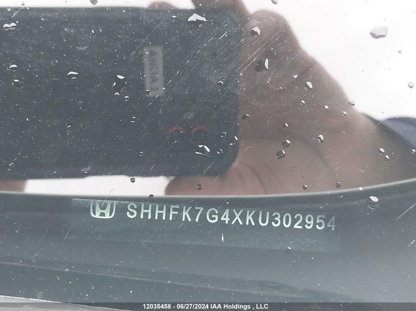 2019 Honda Civic Sport VIN: SHHFK7G4XKU302954 Lot: 12035458