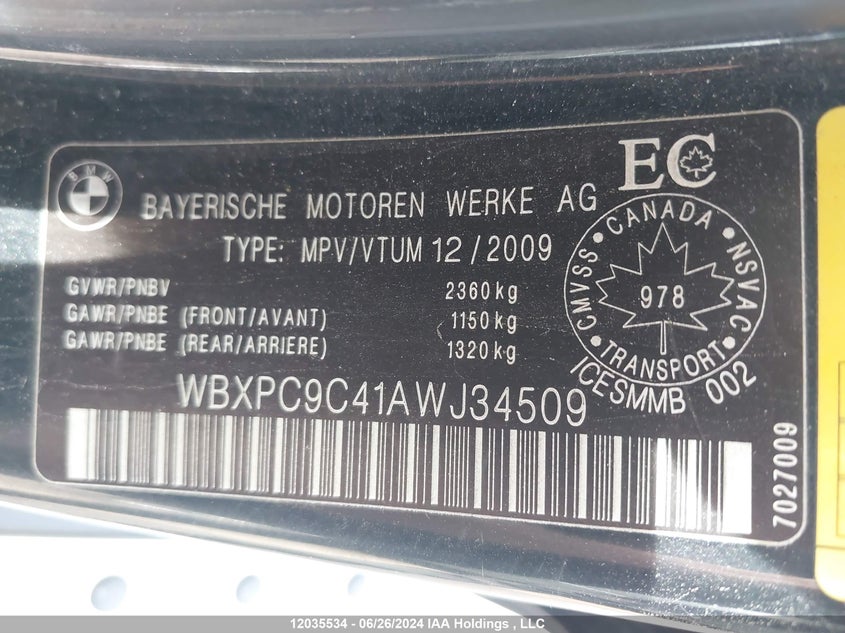 2010 BMW X3 xDrive30I VIN: WBXPC9C41AWJ34509 Lot: 12035534