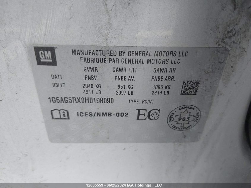 2017 Cadillac Ats VIN: 1G6AG5RX0H0198090 Lot: 12035559