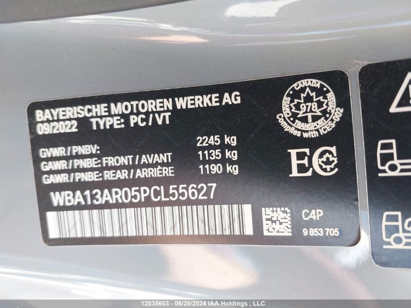 2023 BMW 4 Series VIN: WBA13AR05PCL55627 Lot: 12035603