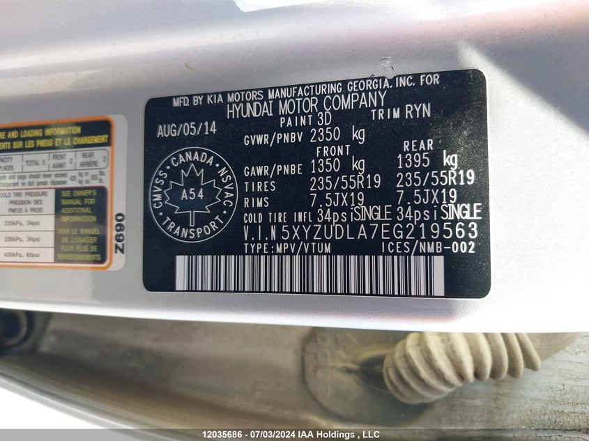 2014 Hyundai Santa Fe Sport 2.0T Limited VIN: 5XYZUDLA7EG219563 Lot: 12035686