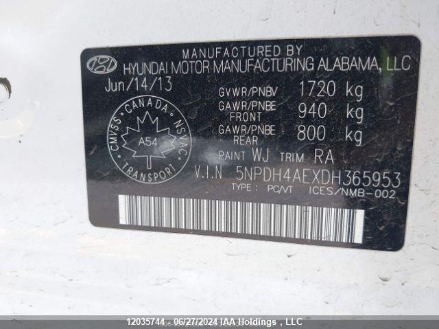 2013 Hyundai Elantra Gls/Limited VIN: 5NPDH4AEXDH365953 Lot: 12035744