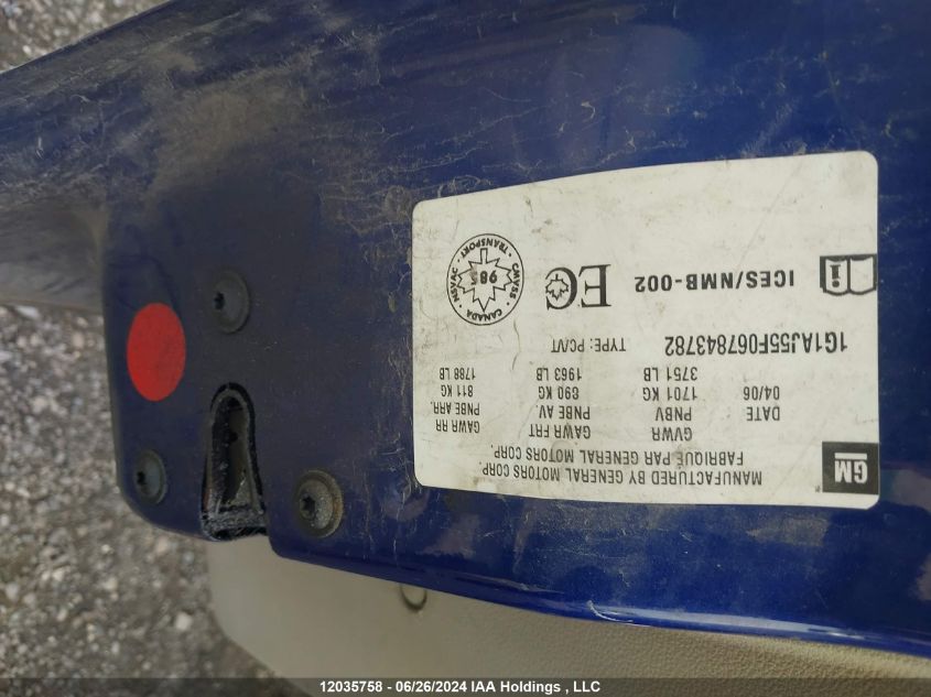 2006 Chevrolet Cobalt VIN: 1G1AJ55F067843782 Lot: 12035758