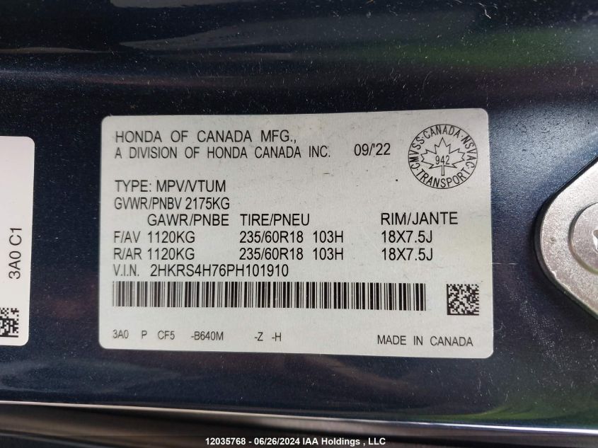 2023 Honda Cr-V Exl VIN: 2HKRS4H76PH101910 Lot: 12035768