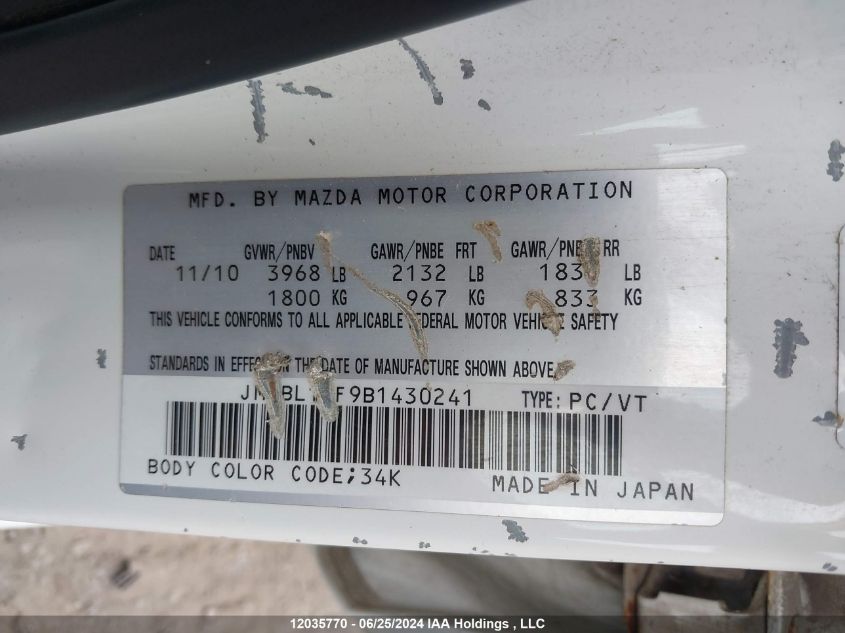 2011 Mazda Mazda3 VIN: JM1BL1UF9B1430241 Lot: 12035770