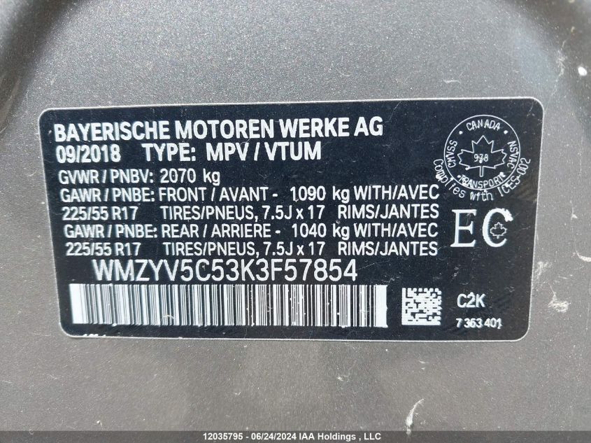 2019 Mini Cooper Countryman All4 VIN: WMZYV5C53K3F57854 Lot: 12035795