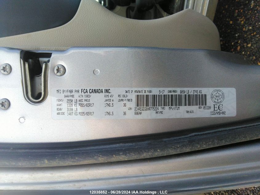 2017 Dodge Grand Caravan Crew VIN: 2C4RDGDG8HR775224 Lot: 12035852