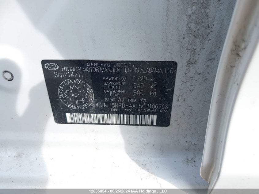 2012 Hyundai Elantra Gls/Limited VIN: 5NPDH4AE5CH106768 Lot: 12035854