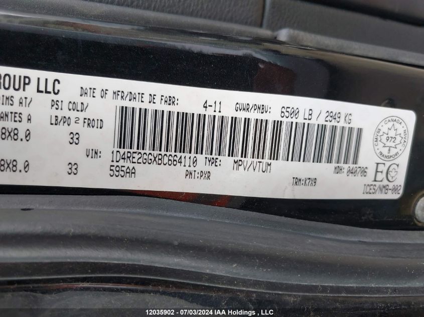 2011 Dodge Durango VIN: 1D4RE2GGXBC664110 Lot: 12035902