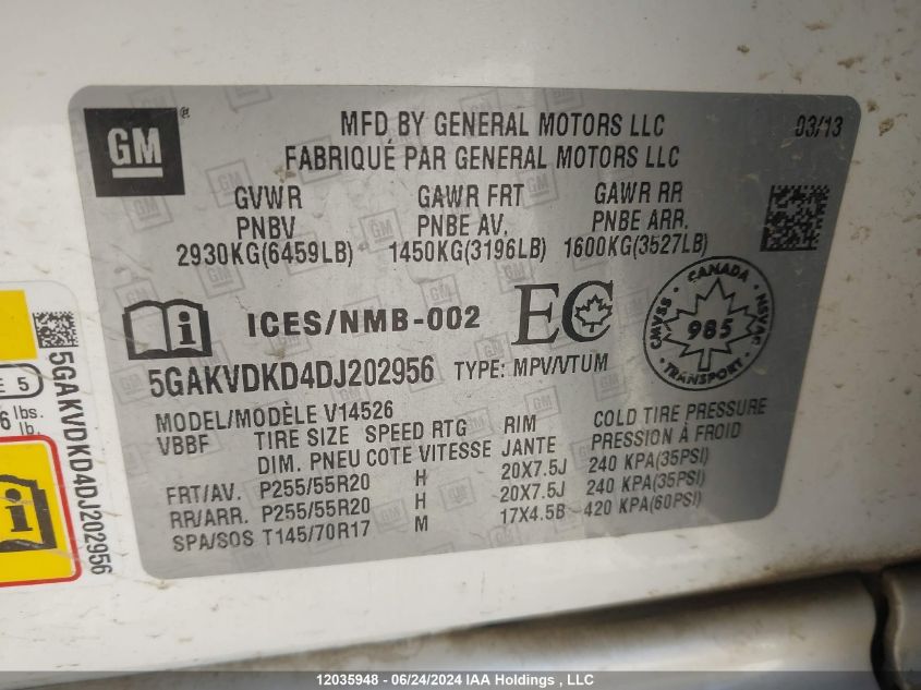 2013 Buick Enclave VIN: 5GAKVDKD4DJ202956 Lot: 12035948