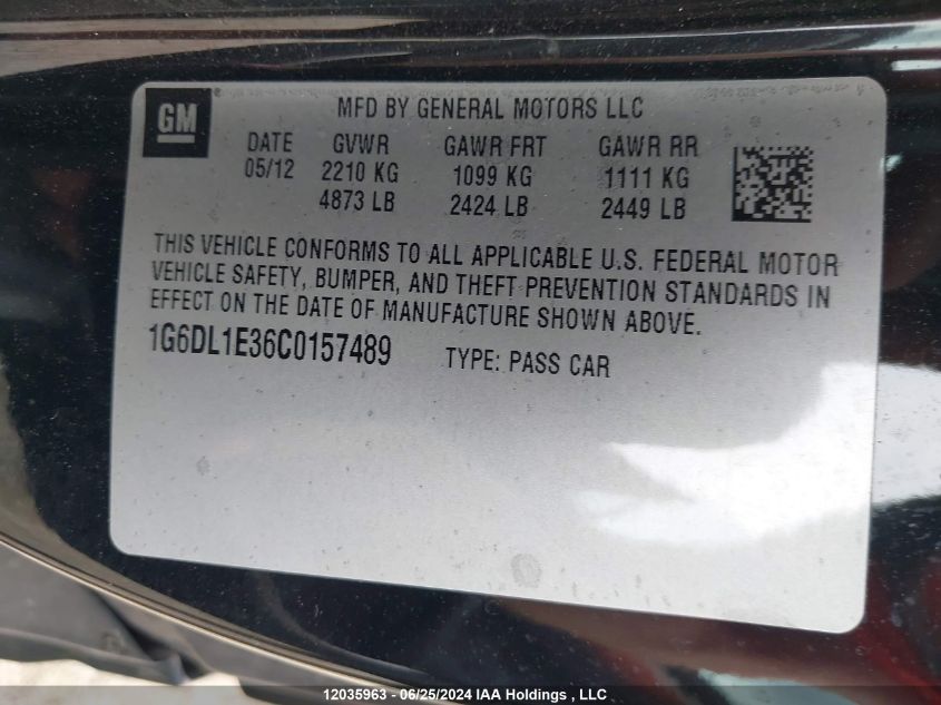 2012 Cadillac Cts Performance VIN: 1G6DL1E36C0157489 Lot: 12035963