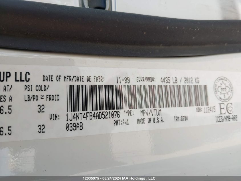 2010 Jeep Compass VIN: 1J4NT4FB4AD521076 Lot: 12035975