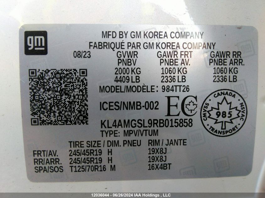 2024 Buick Encore Gx VIN: KL4AMGSL9RB015858 Lot: 12036044