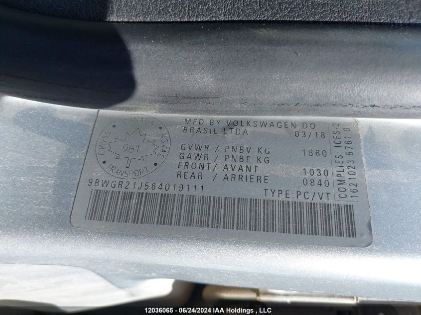 2006 Volkswagen Golf VIN: 9BWGR21J564019111 Lot: 12036065