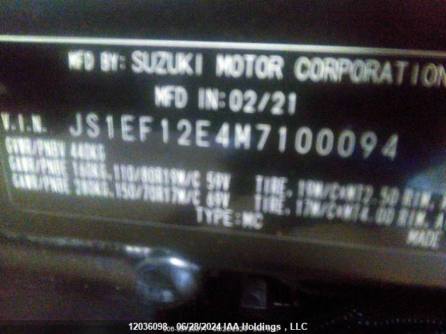 2021 Suzuki Dl1050 Xt/Xt Adventure VIN: JS1EF12E4M7100094 Lot: 12036098