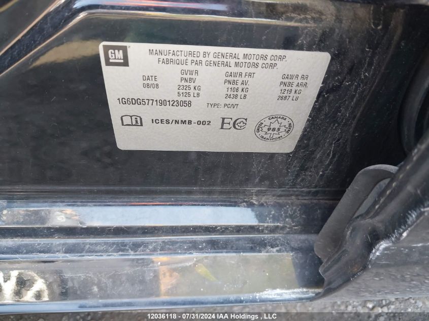 2009 Cadillac Cts VIN: 1G6DG577190123058 Lot: 12036118