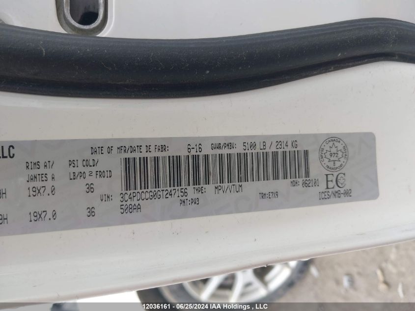 2016 Dodge Journey Sxt/Limited VIN: 3C4PDCCG0GT247156 Lot: 12036161