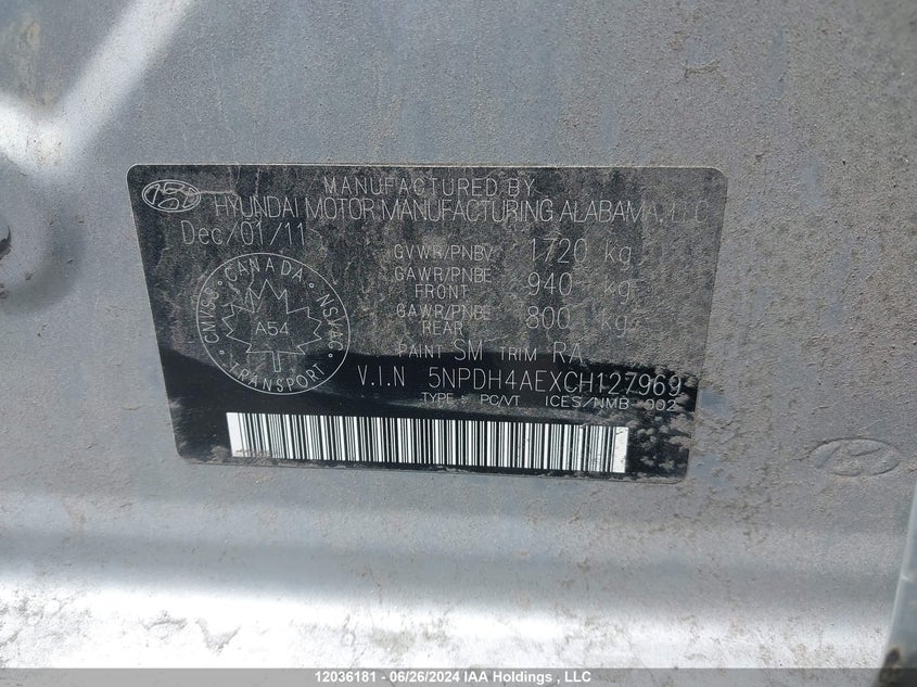 2012 Hyundai Elantra Gl VIN: 5NPDH4AEXCH127969 Lot: 12036181