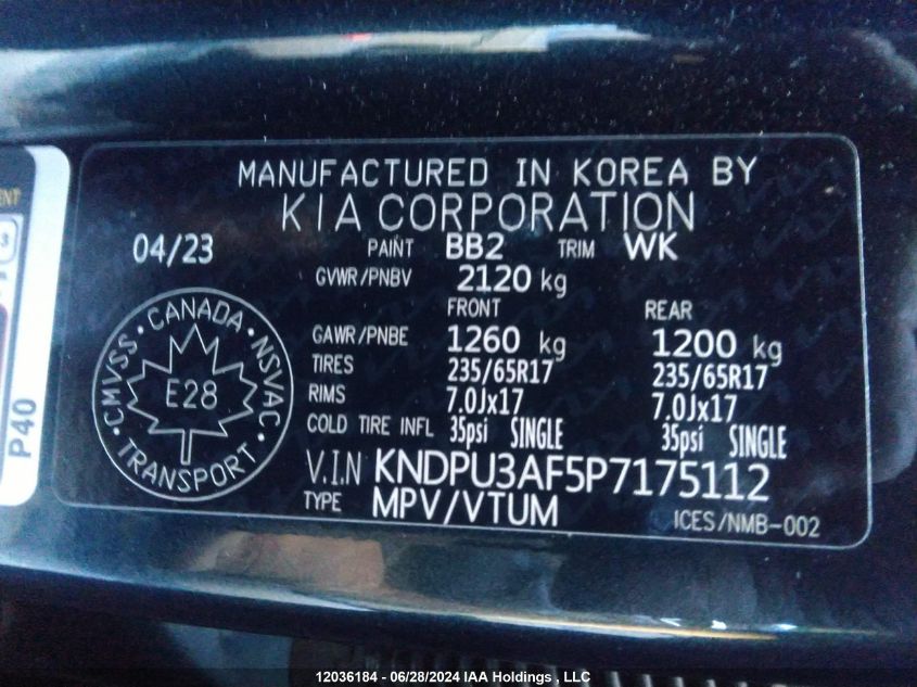 2023 Kia Sportage Lx VIN: KNDPU3AF5P7175112 Lot: 12036184