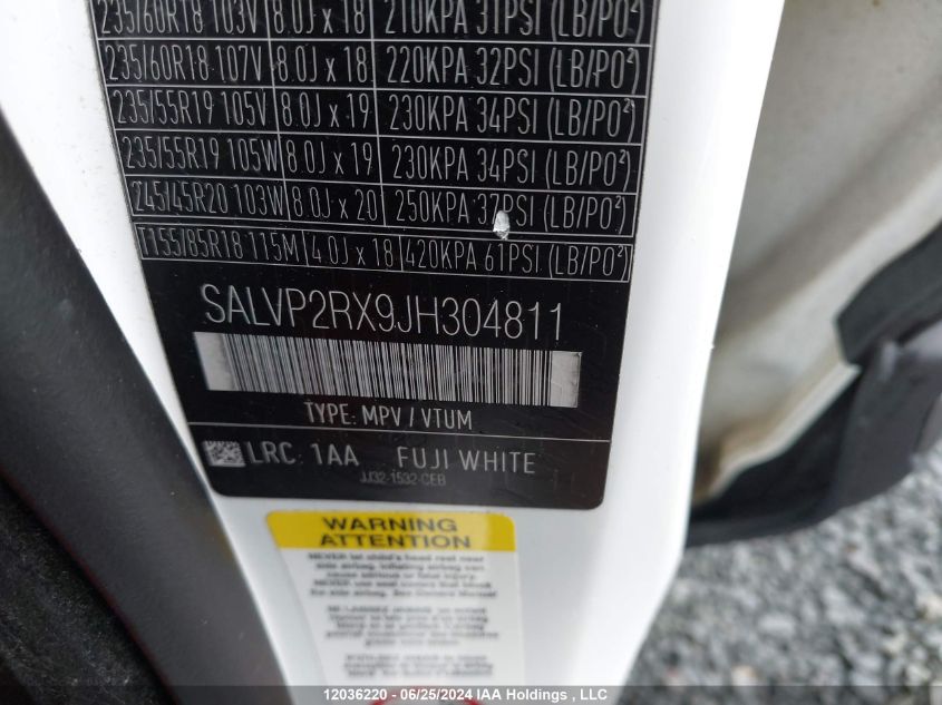 2018 Land Rover Range Rover Evoque VIN: SALVP2RX9JH304811 Lot: 12036220