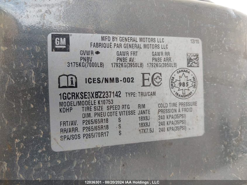 2011 Chevrolet Silverado 1500 VIN: 1GCRKSE3XBZ237142 Lot: 12036301