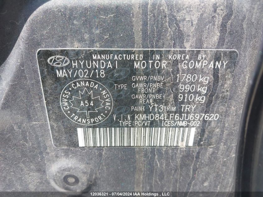 2018 Hyundai Elantra Gl VIN: KMHD84LF6JU697620 Lot: 12036321