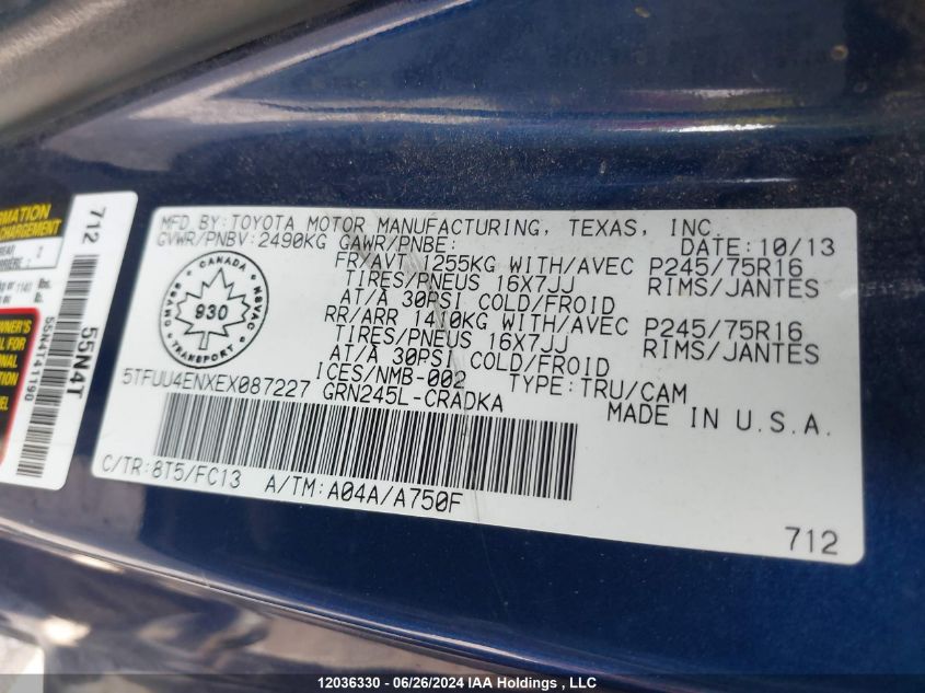 2014 Toyota Tacoma Base V6 VIN: 5TFUU4ENXEX087227 Lot: 12036330