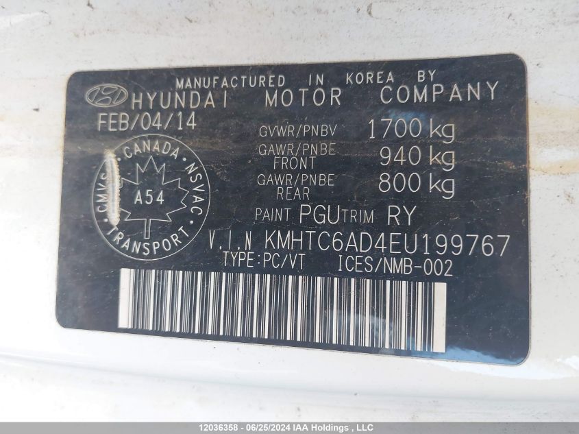 2014 Hyundai Veloster VIN: KMHTC6AD4EU199767 Lot: 12036358