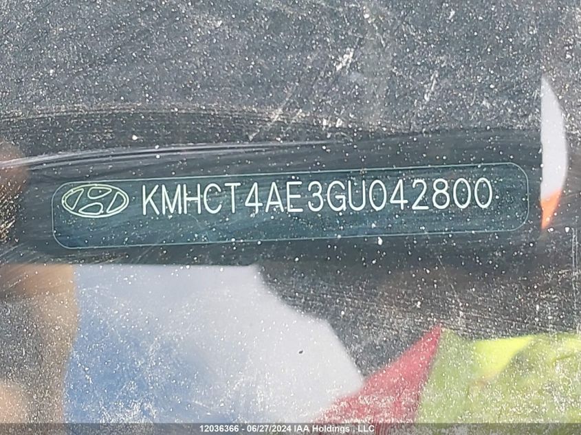 2016 Hyundai Accent VIN: KMHCT4AE3GU042800 Lot: 12036366