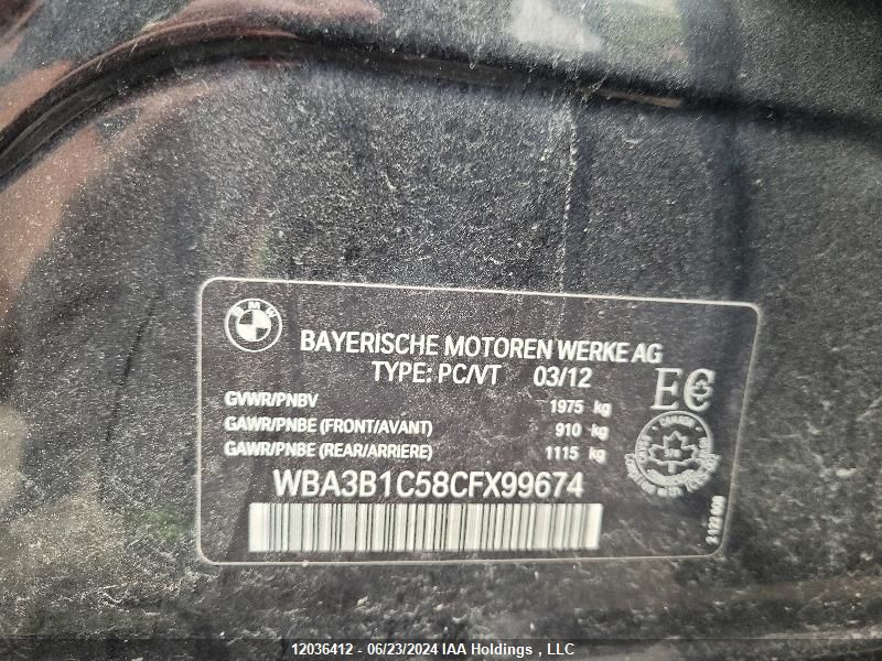 2012 BMW 320 I VIN: WBA3B1C58CFX99674 Lot: 12036412