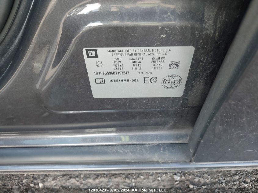 2011 Chevrolet Cruze VIN: 1G1PF5S96B7197247 Lot: 12036423