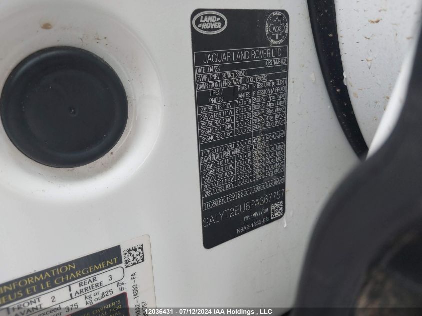 2023 Land Rover Range Rover Velar R-Dynamic S VIN: SALYT2EU6PA367757 Lot: 12036431