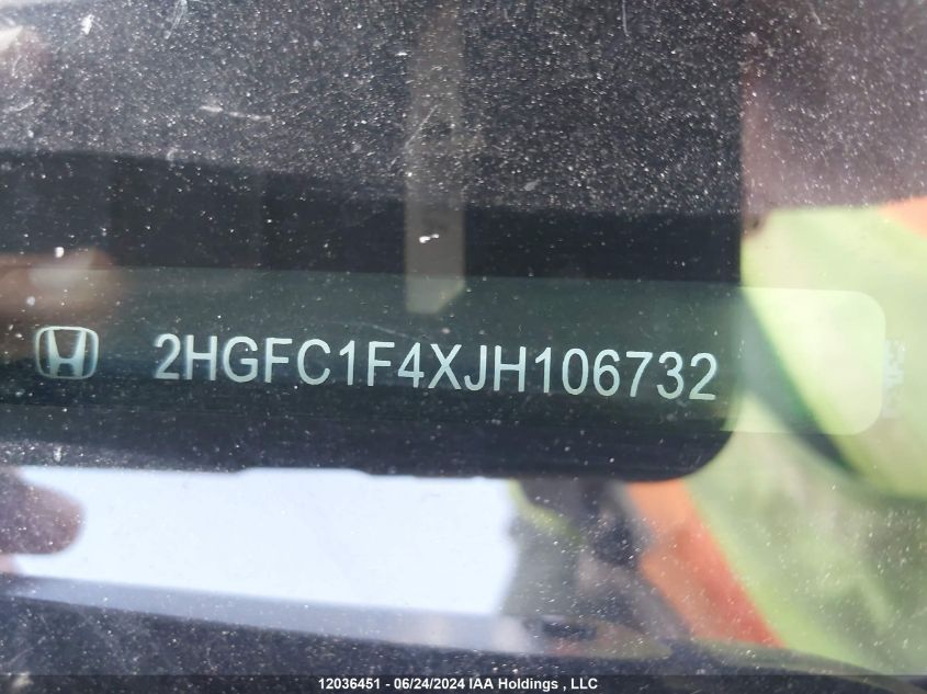 2018 Honda Civic Ex VIN: 2HGFC1F4XJH106732 Lot: 12036451