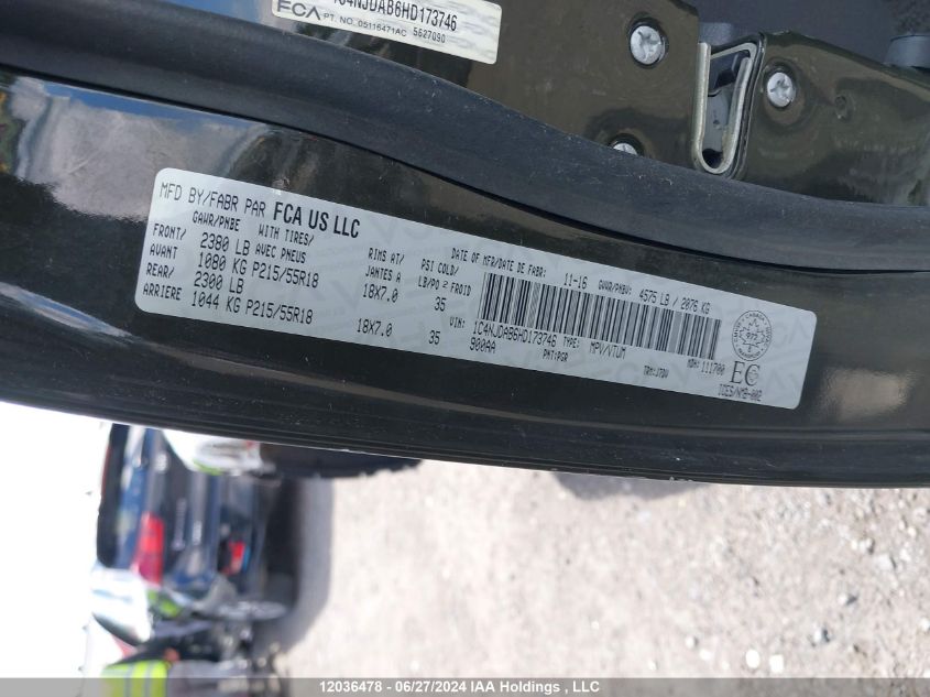 2017 Jeep Compass Sport VIN: 1C4NJDAB6HD173746 Lot: 12036478