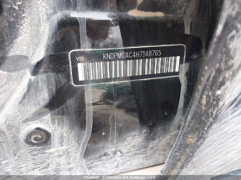 2017 Kia Sportage VIN: KNDPMCAC4H7148765 Lot: 12036520