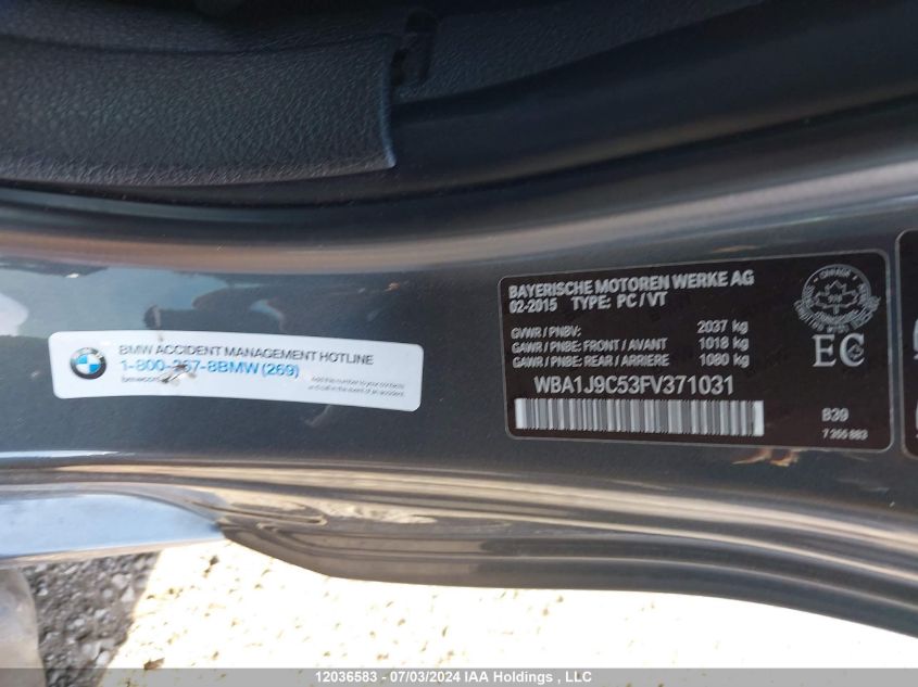 2015 BMW 2 Series VIN: WBA1J9C53FV371031 Lot: 12036583