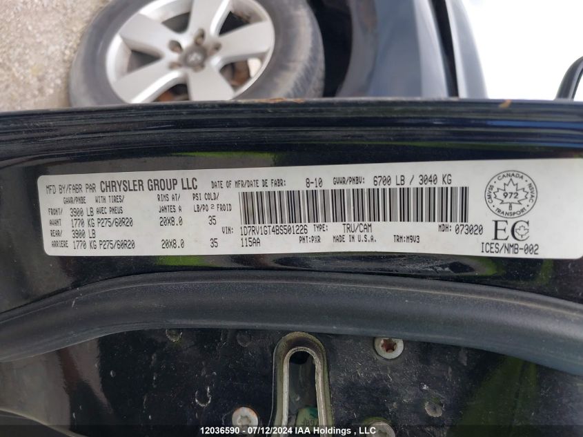 2011 Ram Ram 1500 Slt VIN: 1D7RV1GT4BS501226 Lot: 12036590