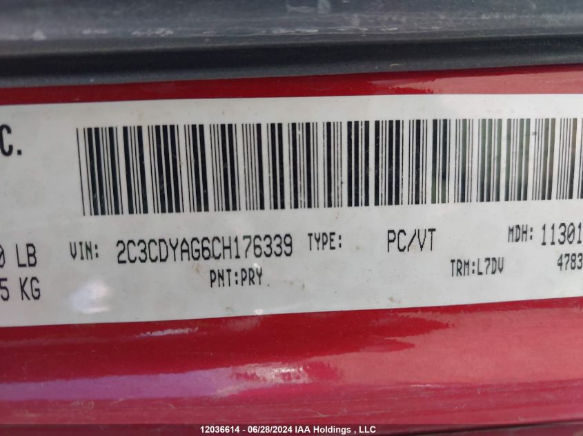 2012 Dodge Challenger VIN: 2C3CDYAG6CH176339 Lot: 12036614