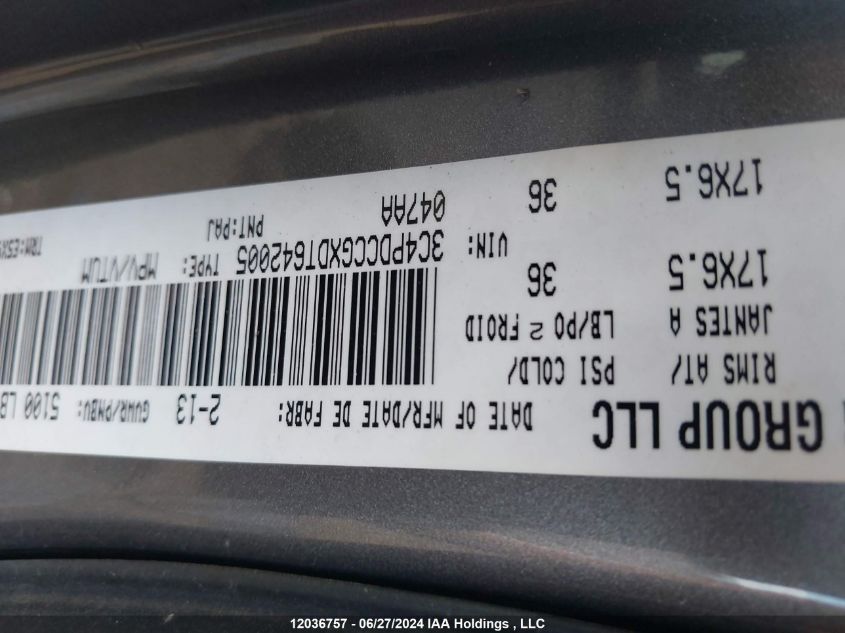 2013 Dodge Journey Sxt VIN: 3C4PDCCGXDT642005 Lot: 12036757