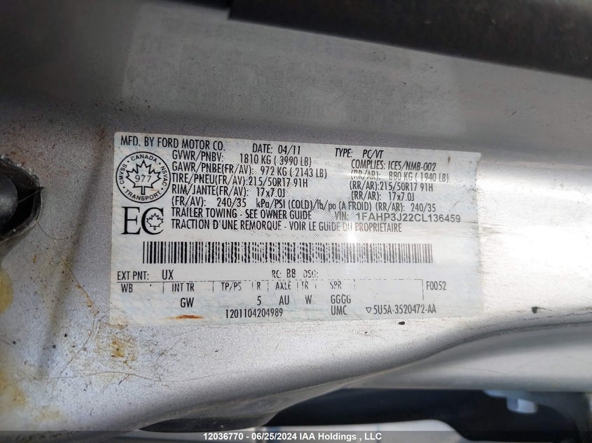 2012 Ford Focus Titanium VIN: 1FAHP3J22CL136459 Lot: 12036770